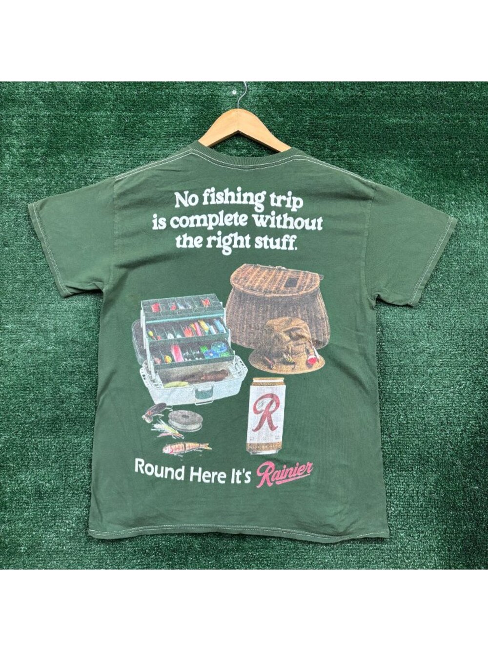Rainier Beer No Fishing Trip is Complete without T-Shirt Size Medium
